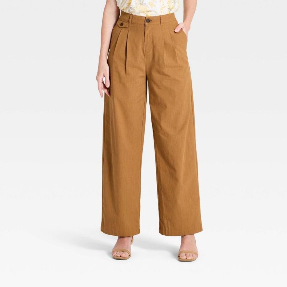 Women's Linen Trouser Pants - A New Day Tan XL